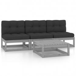 Salon de jardin 4 pcs avec coussins Bois de pin massif alsavelo