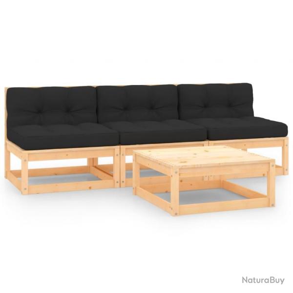 Salon de jardin 4 pcs avec coussins Bois de pin massif alsavelo
