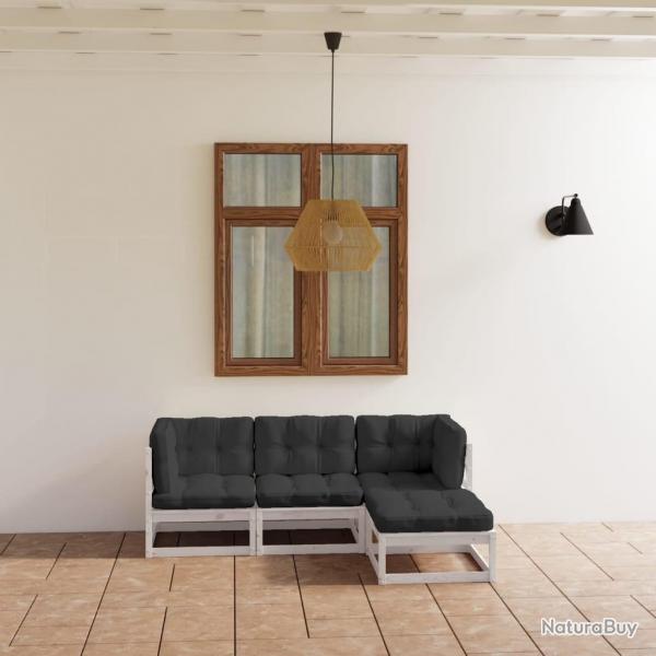 Salon de jardin 4 pcs avec coussins Bois de pin massif alsavelo