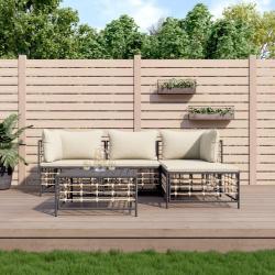 Salon de jardin 4 pcs avec coussins anthracite résine tressée alsavelo