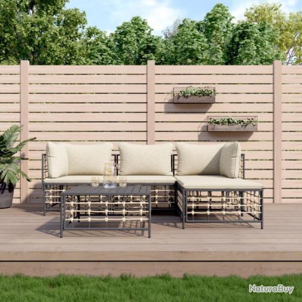 Salon de jardin 4 pcs avec coussins anthracite rsine tresse