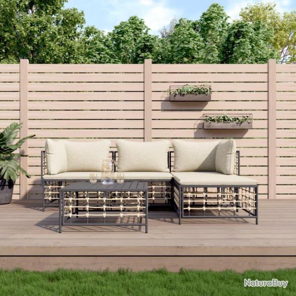 Salon de jardin 4 pcs avec coussins anthracite rsine tresse alsavelo