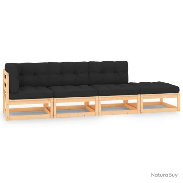 Salon de jardin 4 pcs avec coussins Bois de pin massif alsavelo