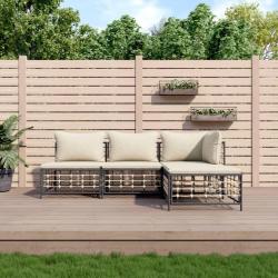 Salon de jardin 4 pcs avec coussins anthracite résine tressée alsavelo