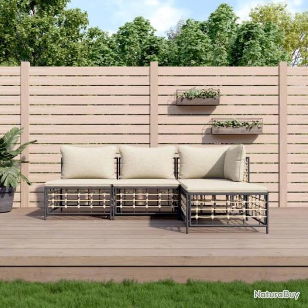 Salon de jardin 4 pcs avec coussins anthracite rsine tresse