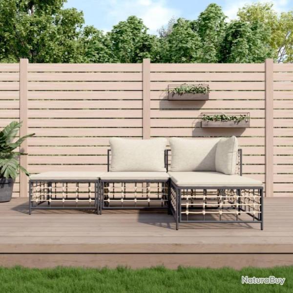 Salon de jardin 4 pcs avec coussins anthracite rsine tresse