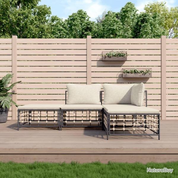 Salon de jardin 4 pcs avec coussins anthracite rsine tresse alsavelo