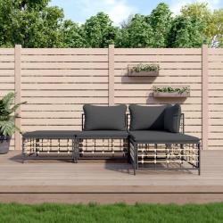 Salon de jardin 4 pcs avec coussins anthracite résine tressée alsavelo