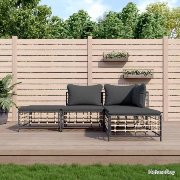 Salon de jardin 4 pcs avec coussins anthracite rsine tresse