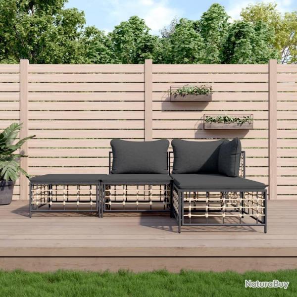 Salon de jardin 4 pcs avec coussins anthracite rsine tresse alsavelo