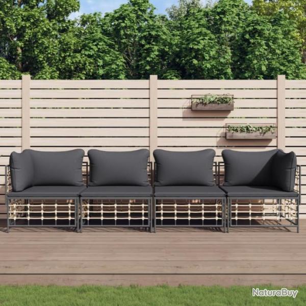 Salon de jardin 4 pcs avec coussins anthracite rsine tresse