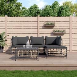 Salon de jardin 4 pcs avec coussins anthracite résine tressée alsavelo
