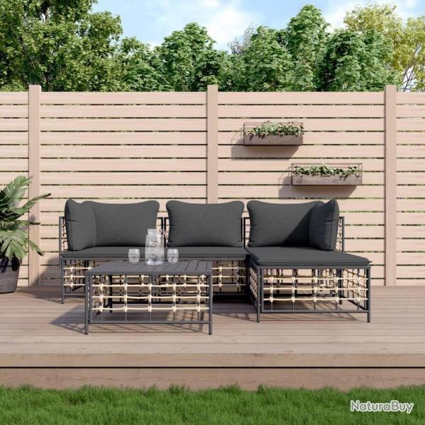 Salon de jardin 4 pcs avec coussins anthracite rsine tresse alsavelo