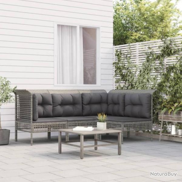 Salon de jardin 4 pcs avec coussins Gris Rsine tresse