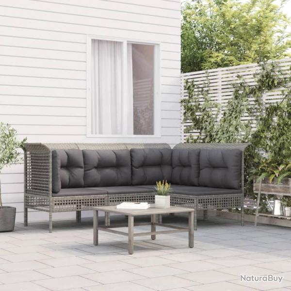 Salon de jardin 4 pcs avec coussins Gris Rsine tresse alsavelo