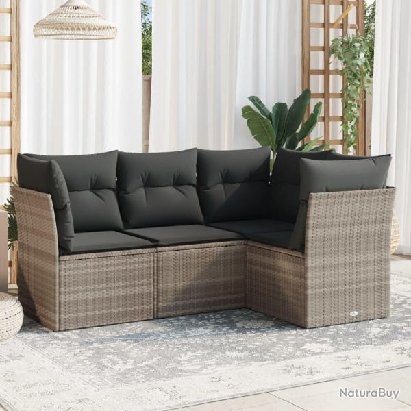 Salon de jardin 4 pcs avec coussins gris clair rsine tresse alsavelo