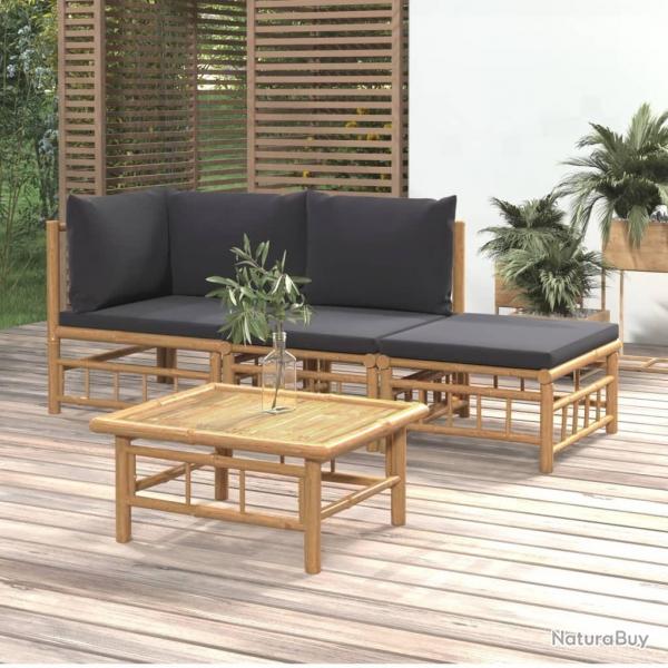 Salon de jardin 4 pcs avec coussins gris fonc bambou alsavelo