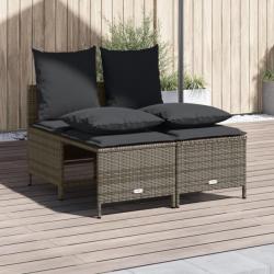 Salon de jardin 4 pcs avec coussins gris résine tressée