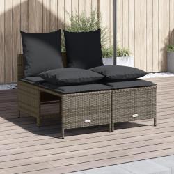 Salon de jardin 4 pcs avec coussins gris résine tressée alsavelo
