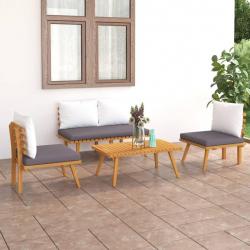 Salon de jardin 4 pcs avec coussins Bois d'acacia solide alsavelo