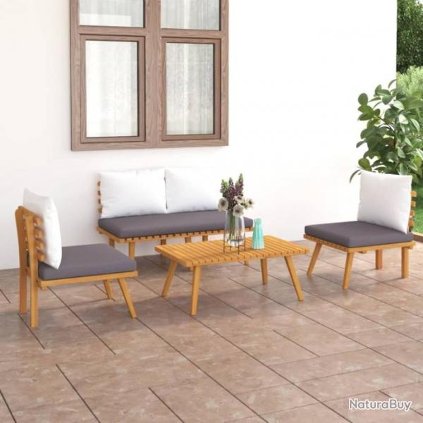 Salon de jardin 4 pcs avec coussins Bois d'acacia solide