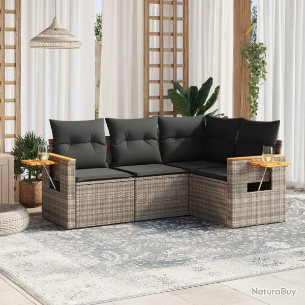 Salon de jardin 4 pcs avec coussins gris rsine tresse alsavelo