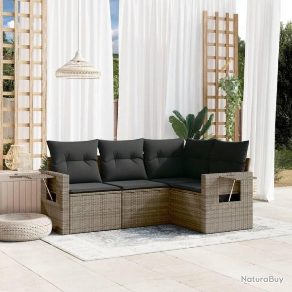 Salon de jardin 4 pcs avec coussins gris rsine tresse alsavelo