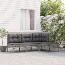 Salon de jardin 4 pcs avec coussins Gris Résine tressée alsavelo