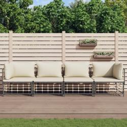 Salon de jardin 4 pcs avec coussins anthracite résine tressée alsavelo