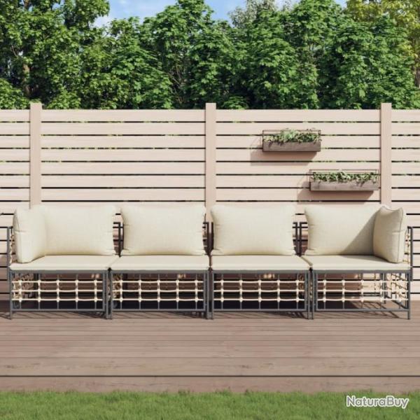 Salon de jardin 4 pcs avec coussins anthracite rsine tresse