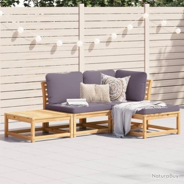 Salon de jardin 4 pcs avec coussins Bois d'acacia solide