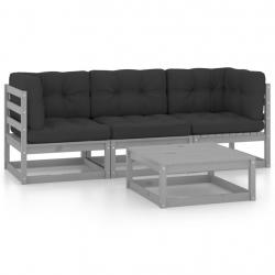 Salon de jardin 4 pcs avec coussins Bois de pin massif alsavelo