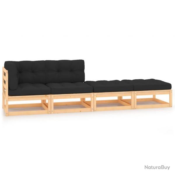 Salon de jardin 4 pcs avec coussins Bois de pin massif alsavelo