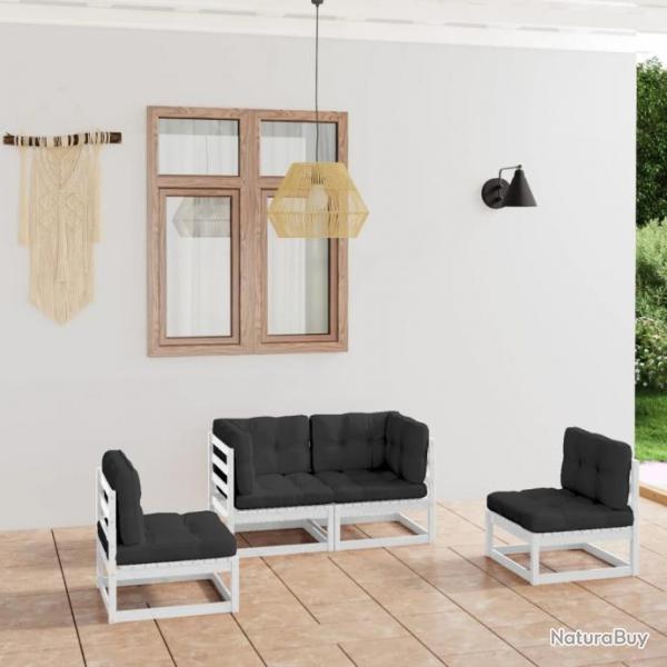 Salon de jardin 4 pcs avec coussins Bois de pin massif