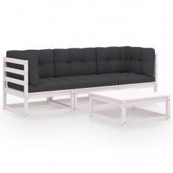 Salon de jardin 4 pcs avec coussins Bois de pin massif alsavelo