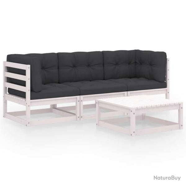 Salon de jardin 4 pcs avec coussins Bois de pin massif alsavelo