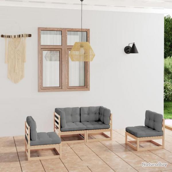 Salon de jardin 4 pcs avec coussins Bois de pin massif