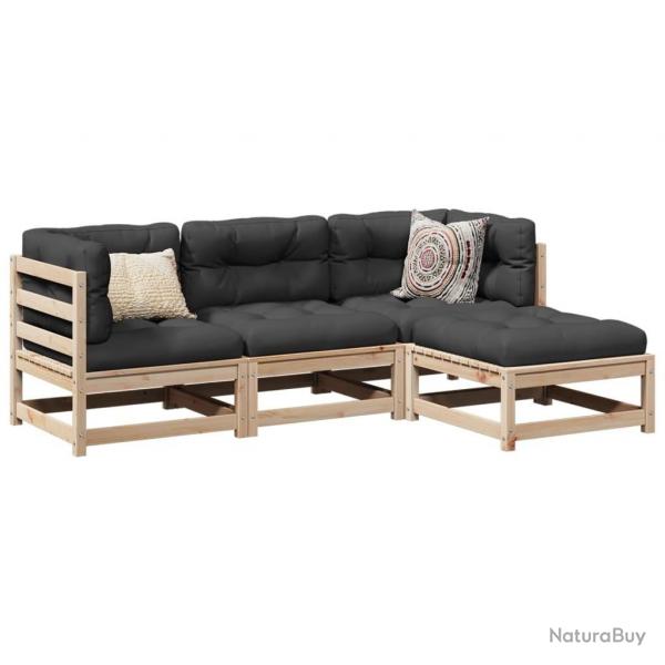 Salon de jardin 4 pcs avec coussins bois de pin massif alsavelo