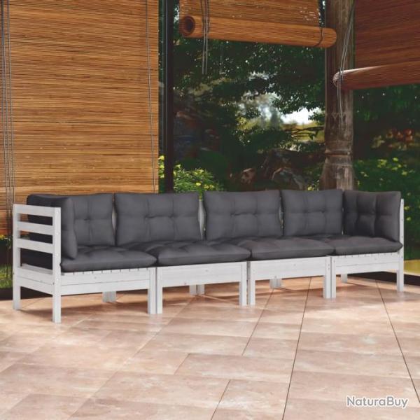 Salon de jardin 4 pcs avec coussins bois de pin massif