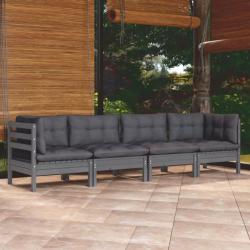 Salon de jardin 4 pcs avec coussins bois de pin massif