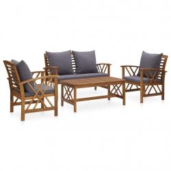 Salon de jardin 4 pcs avec coussins Bois d'acacia solide alsavelo