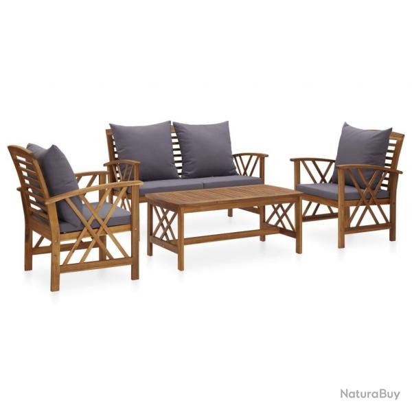 Salon de jardin 4 pcs avec coussins Bois d'acacia solide alsavelo