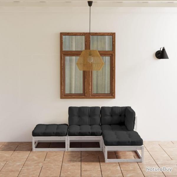 Salon de jardin 4 pcs avec coussins Bois de pin massif alsavelo