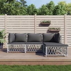 Salon de jardin 4 pcs avec coussins blanc acier