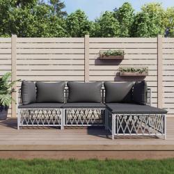 Salon de jardin 4 pcs avec coussins blanc acier alsavelo