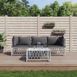 Salon de jardin 4 pcs avec coussins blanc acier