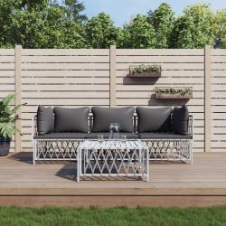 Salon de jardin 4 pcs avec coussins blanc acier alsavelo