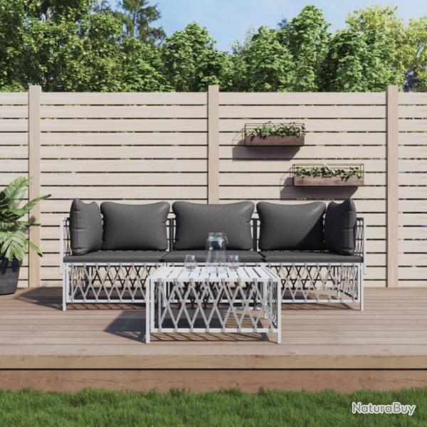 Salon de jardin 4 pcs avec coussins blanc acier