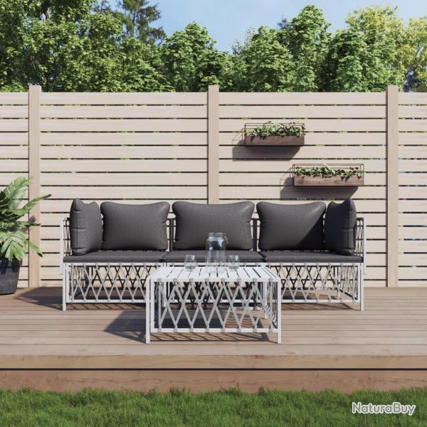 Salon de jardin 4 pcs avec coussins blanc acier alsavelo