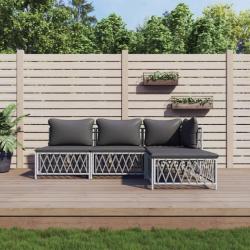 Salon de jardin 4 pcs avec coussins blanc acier